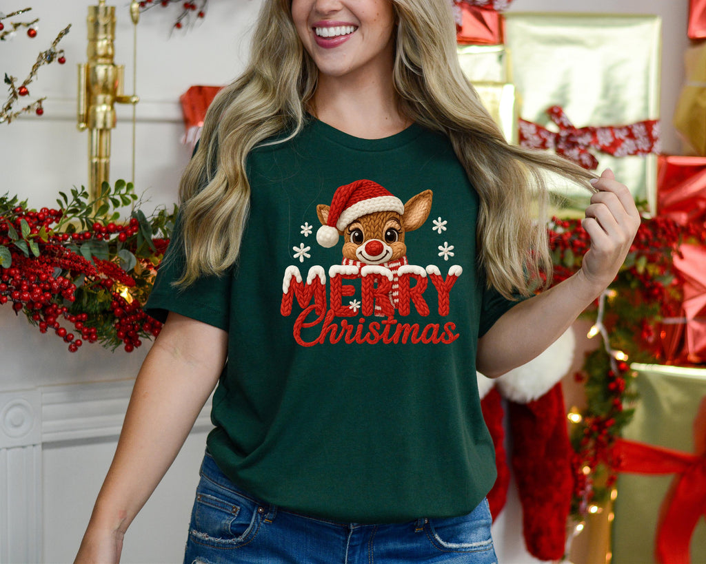 Rudolph Reindeer Christmas Sweatshirt, Crochet Style Print