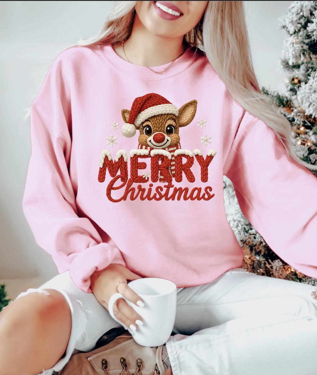 Rudolph Reindeer Christmas Sweatshirt, Crochet Style Print