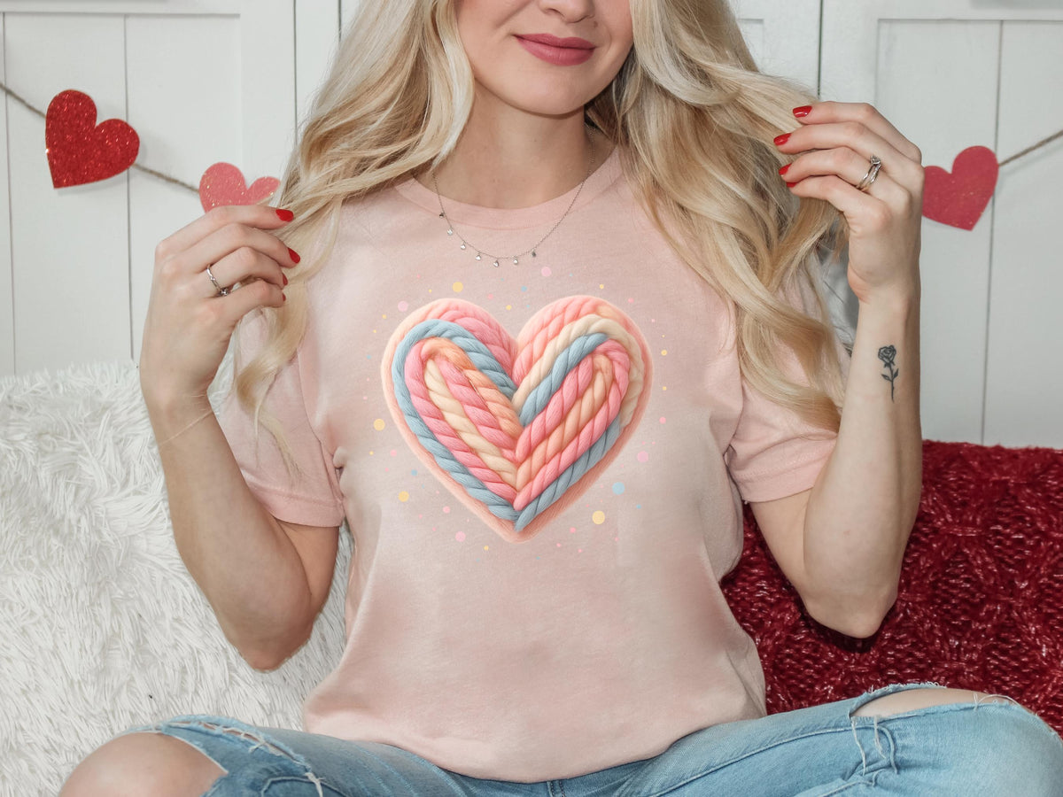 Valentines Day Sweatshirt, Colorful Crochet Heart Print