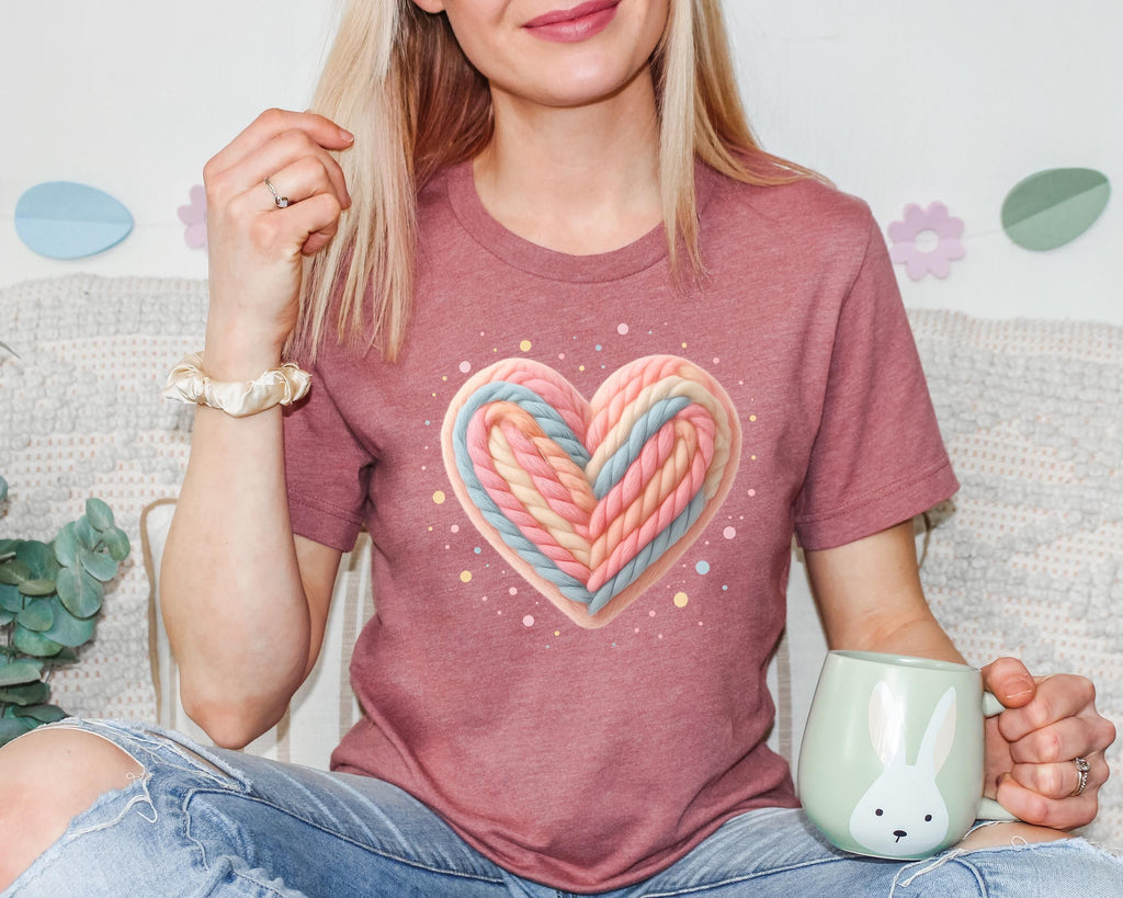Valentines Day Sweatshirt, Colorful Crochet Heart Print
