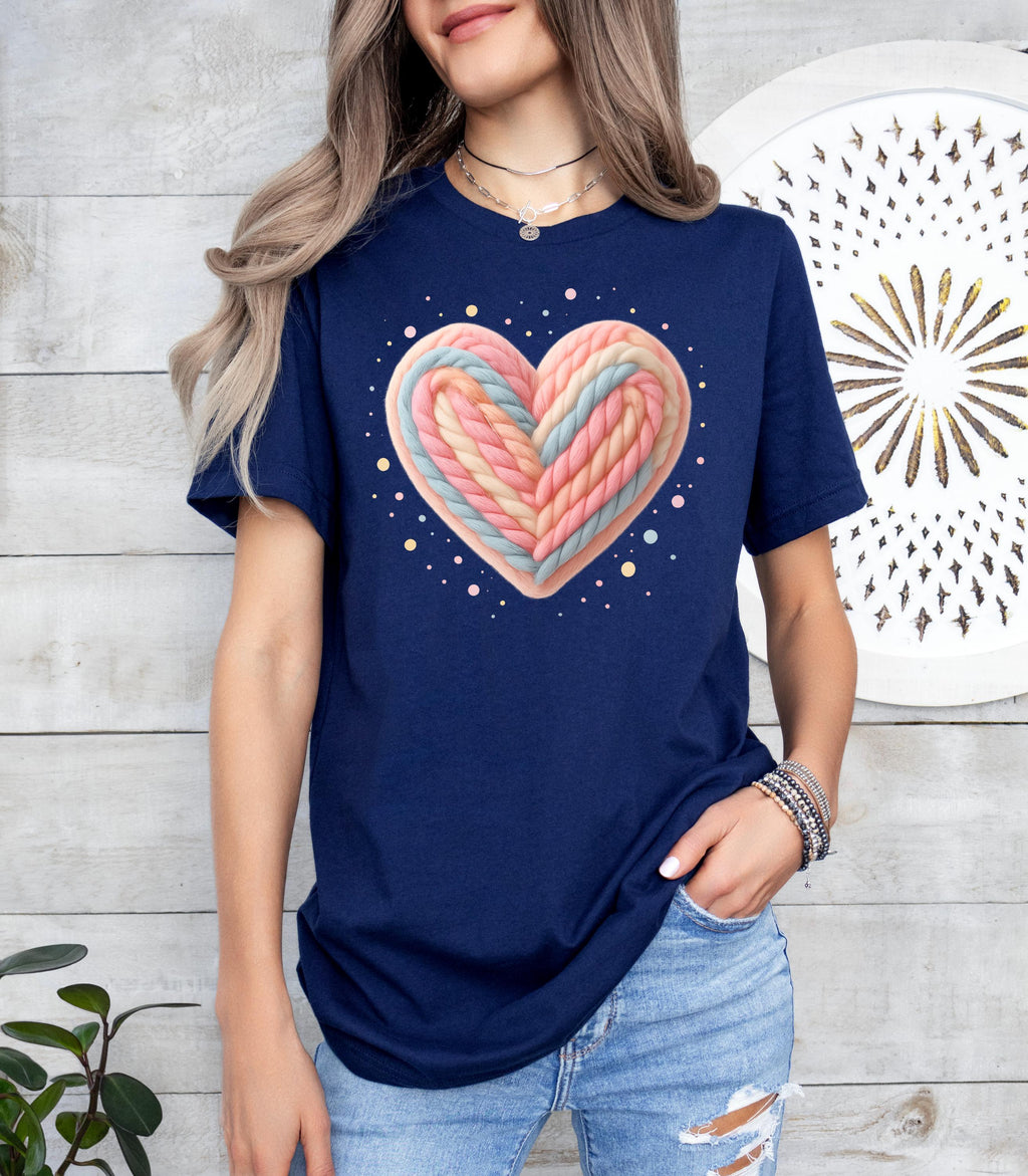 Valentines Day Sweatshirt, Colorful Crochet Heart Print