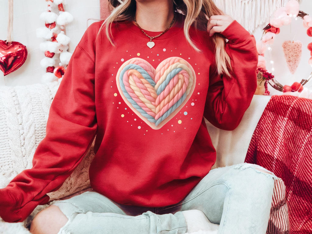 Valentines Day Sweatshirt, Colorful Crochet Heart Print