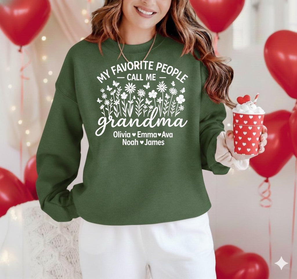 Custom Grandma Sweatshirt, Wildflower Design, Personalized Grandkids Names