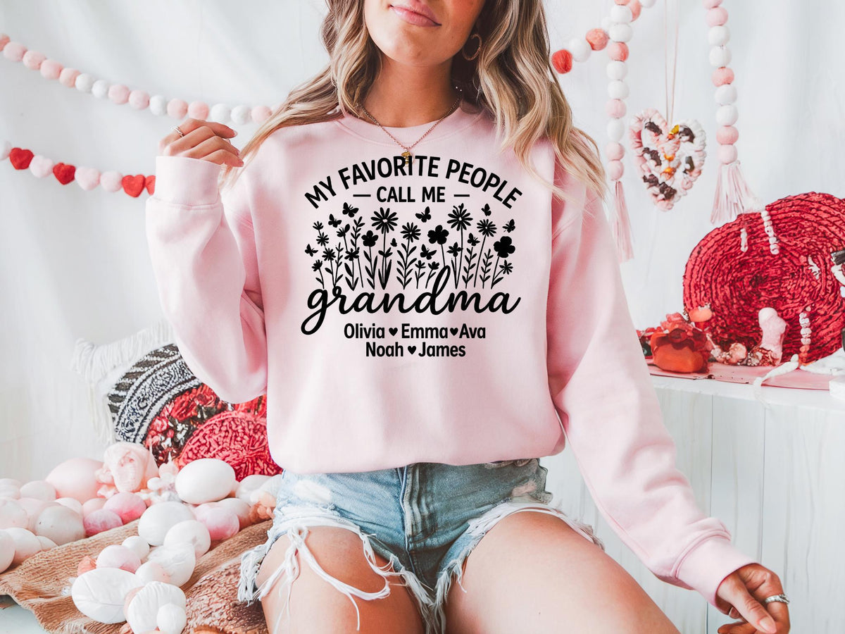 Custom Grandma Sweatshirt, Wildflower Design, Personalized Grandkids Names