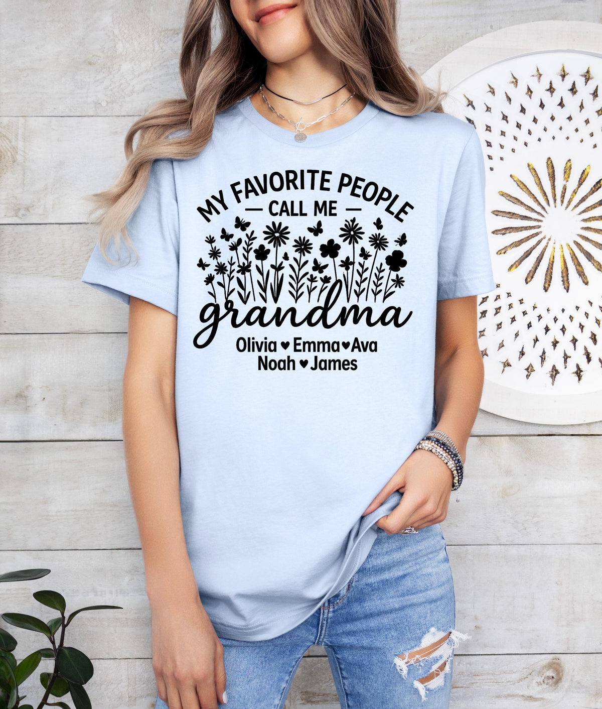 Custom Grandma Sweatshirt, Wildflower Design, Personalized Grandkids Names