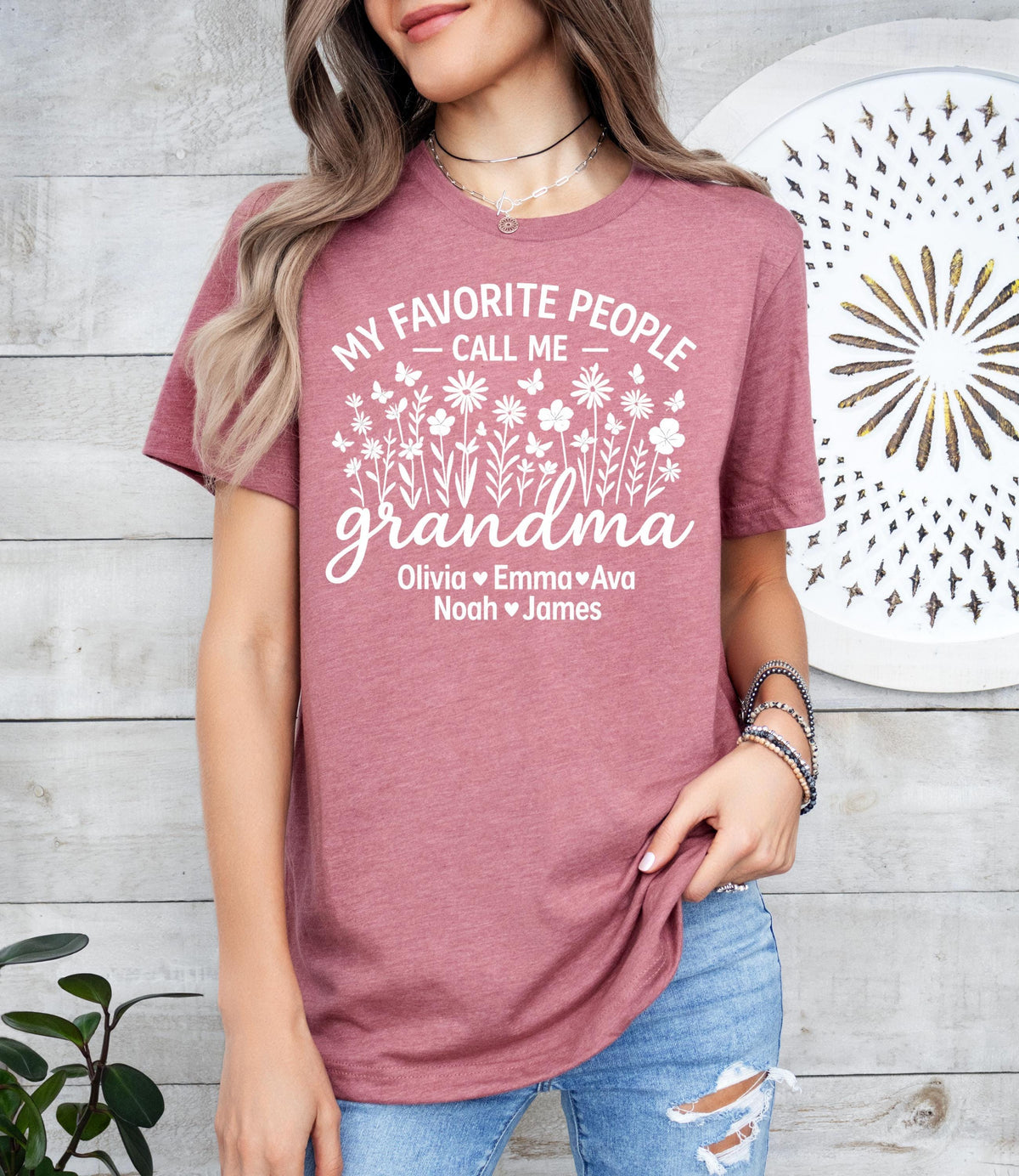 Custom Grandma Sweatshirt, Wildflower Design, Personalized Grandkids Names