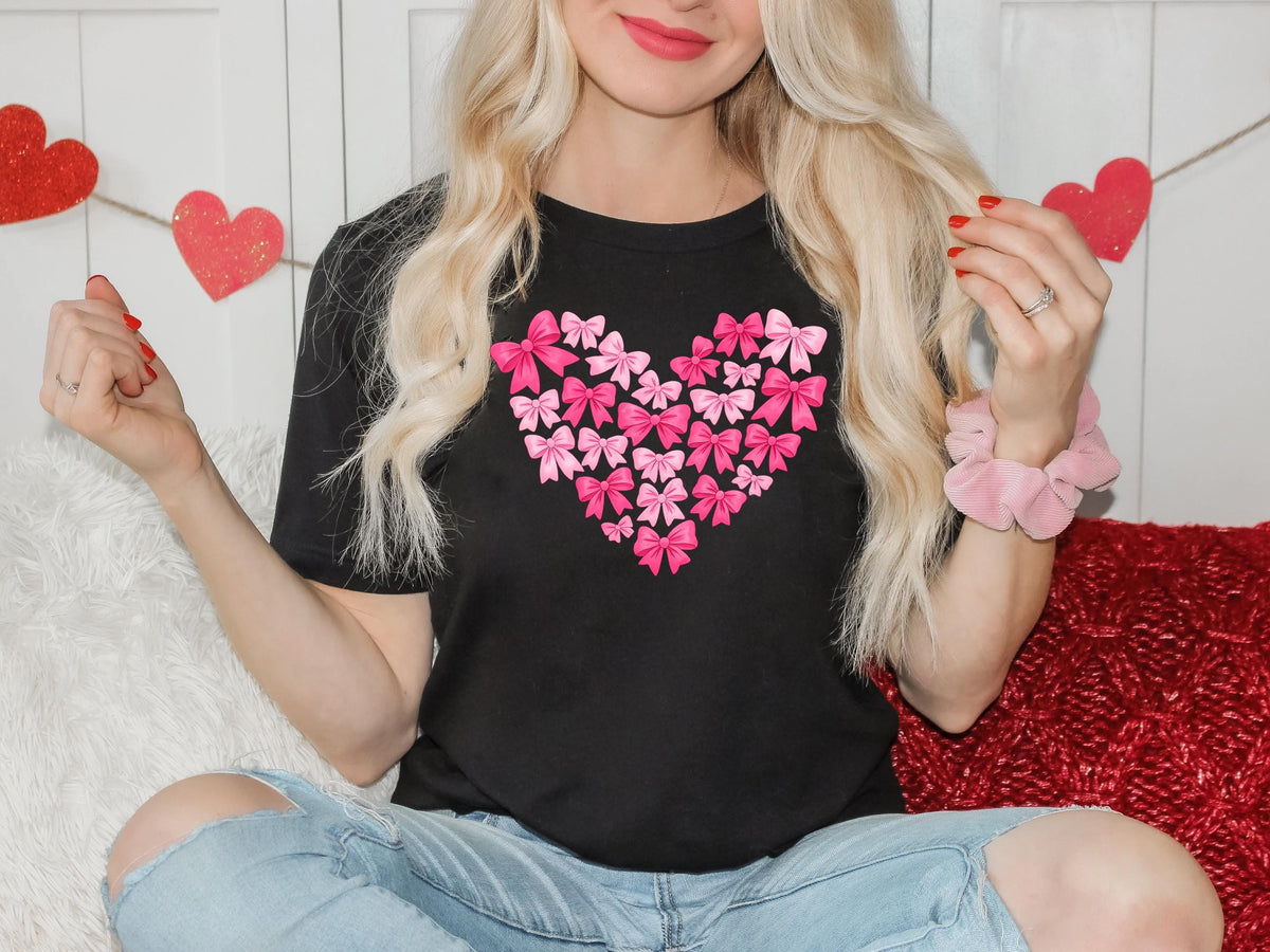 Heart Coquette Bow Valentines Shirt, Womens Love Top