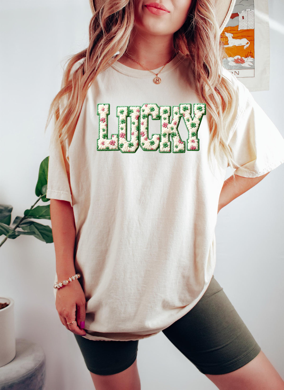 Lucky St Patricks Day Sweatshirt, Crochet Style Print