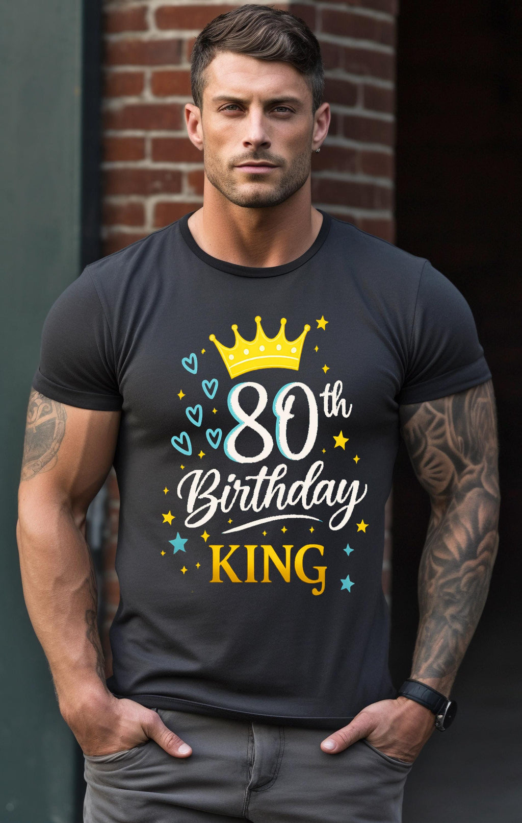 80th Birthday Crew T-Shirt, King Papa Tee