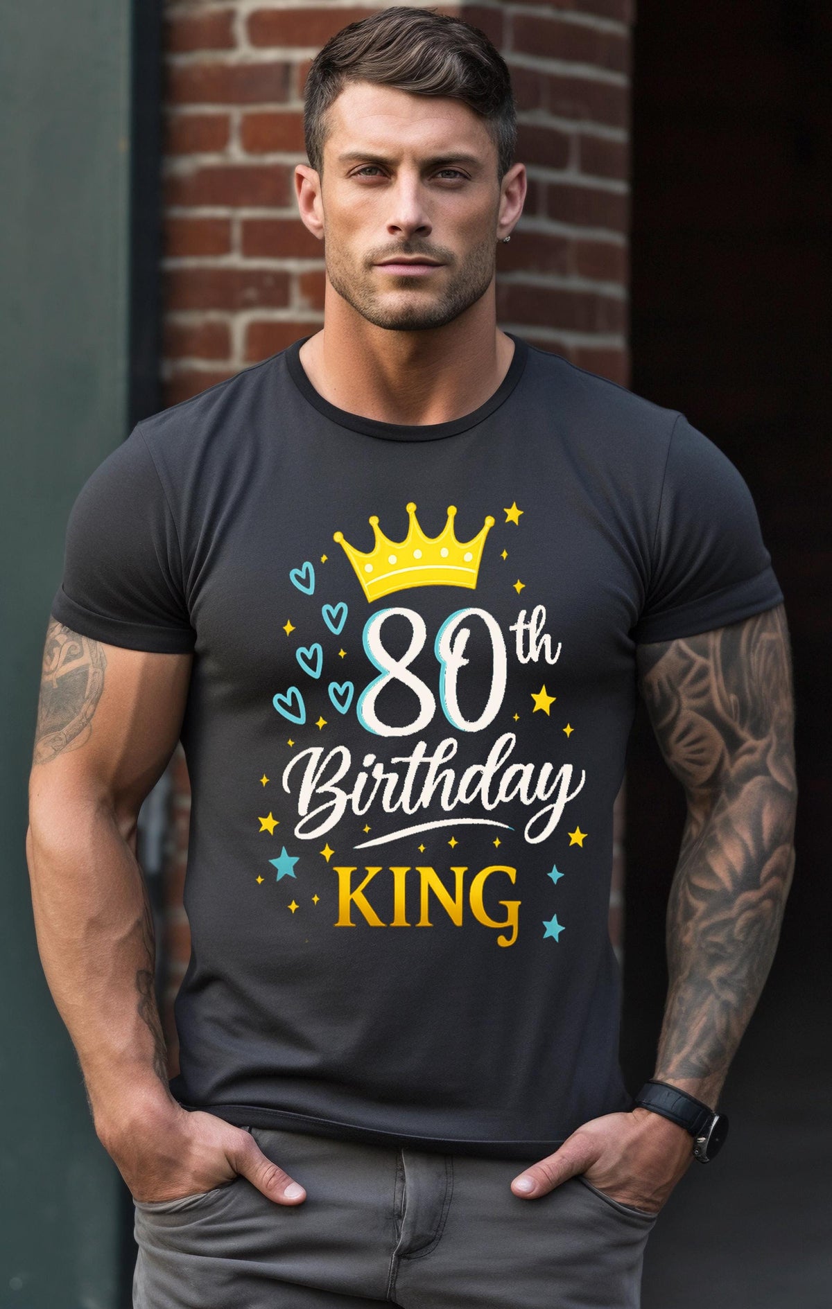80th Birthday Crew T-Shirt, King Papa Tee
