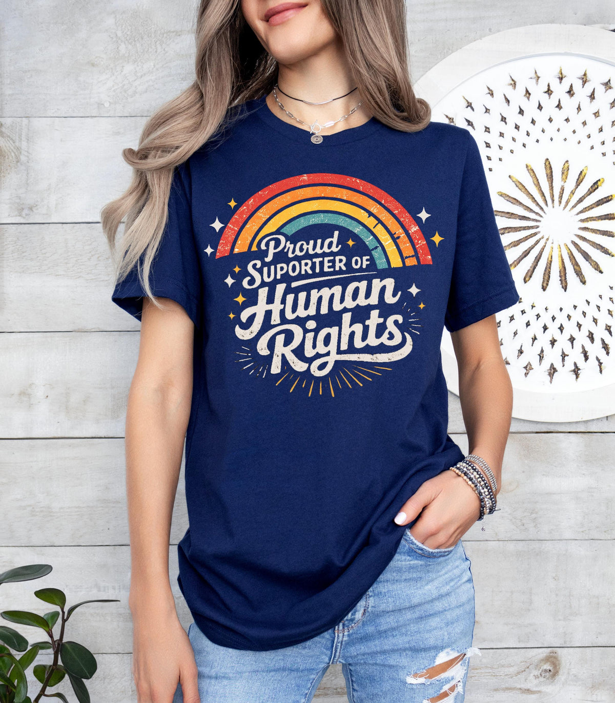 Retro Rainbow Human Rights T-Shirt, Everyone Welcome