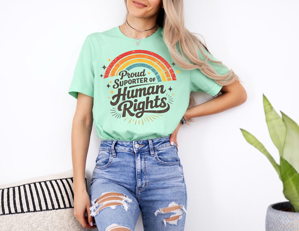 Retro Rainbow Human Rights T-Shirt, Everyone Welcome