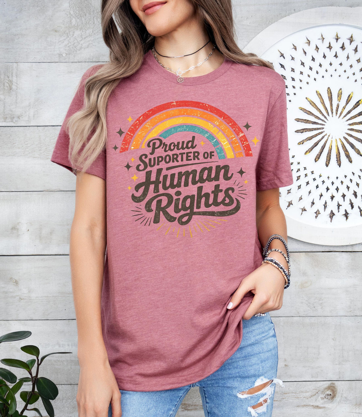 Retro Rainbow Human Rights T-Shirt, Everyone Welcome