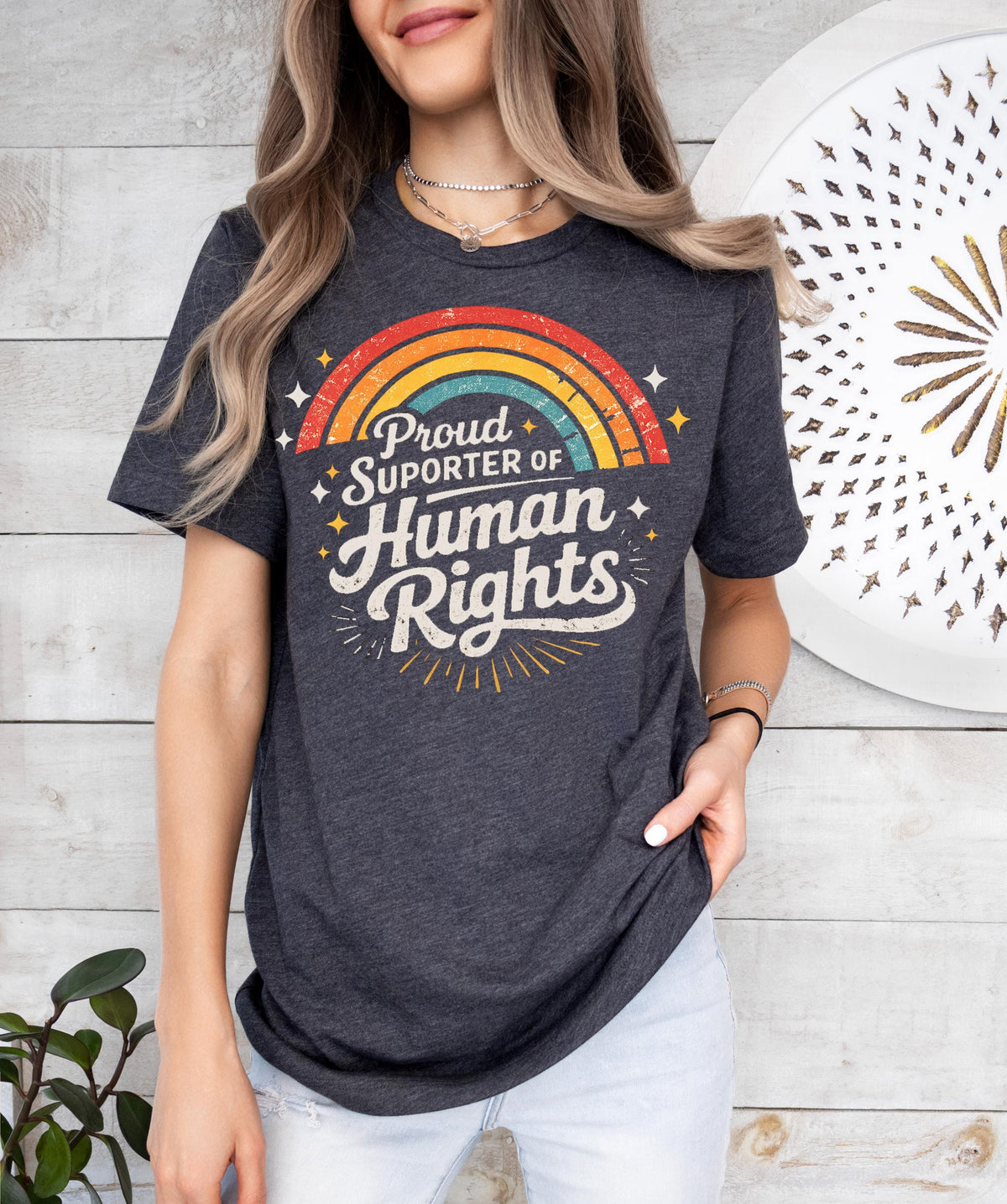 Retro Rainbow Human Rights T-Shirt, Everyone Welcome