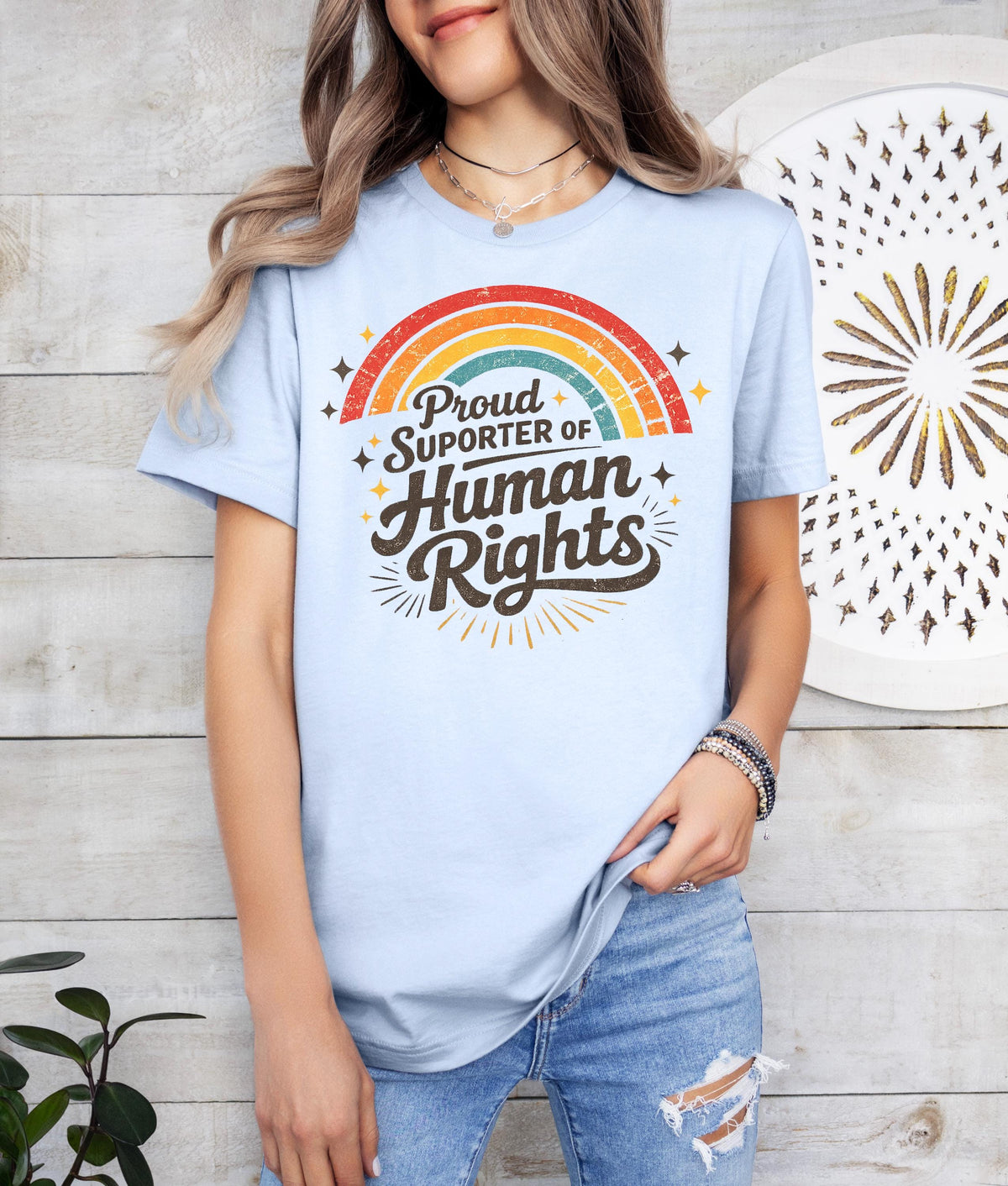 Retro Rainbow Human Rights T-Shirt, Everyone Welcome