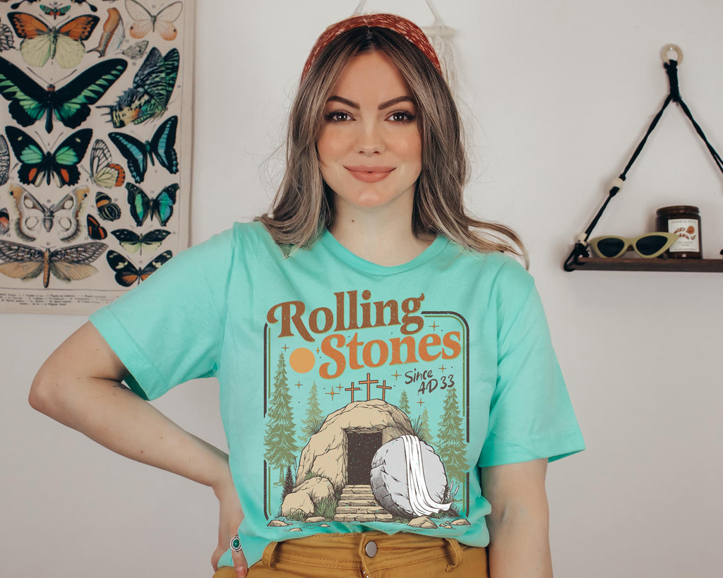 He Is Risen Easter T-Shirt, Rolling Stones Christian Tee