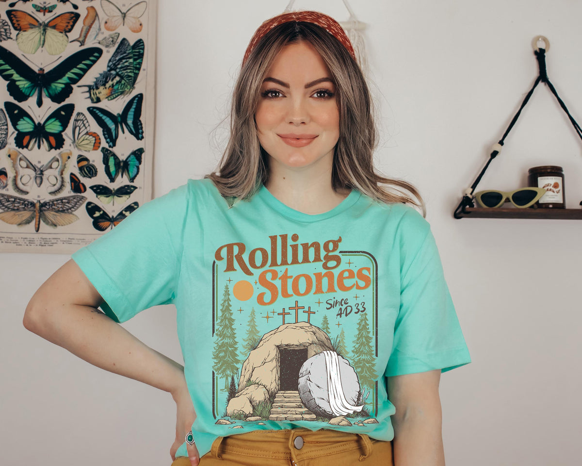 He Is Risen Easter T-Shirt, Rolling Stones Christian Tee