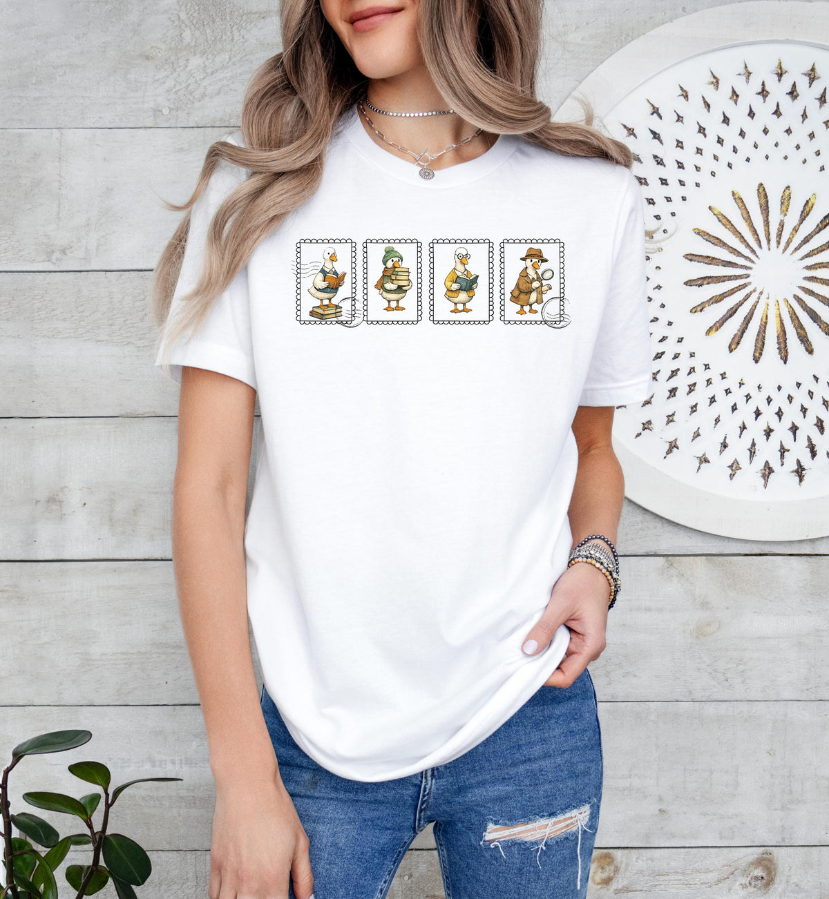Bookish Goose Stamp T-Shirt, Librarian Teacher Tee, Fall Trend Top
