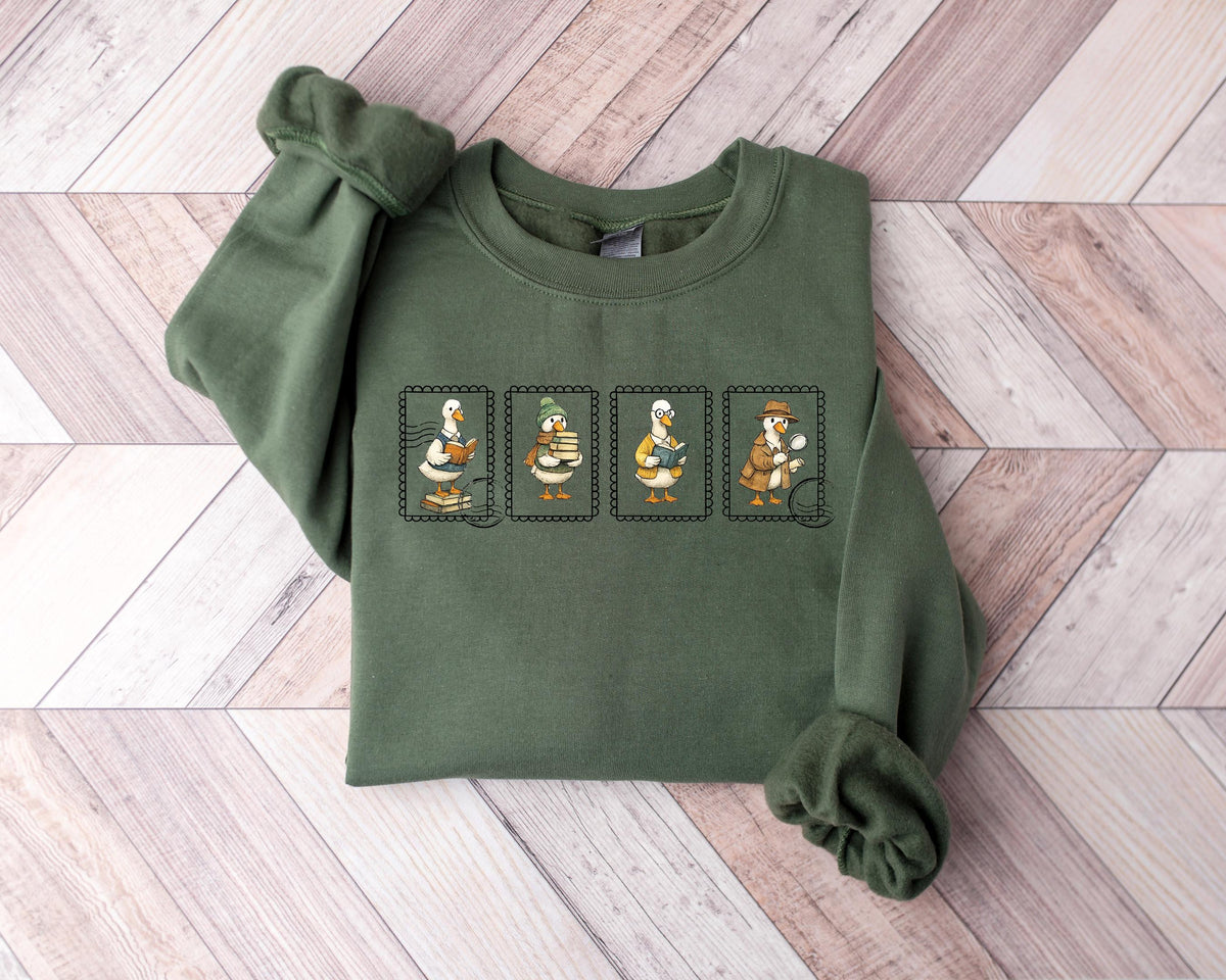 Bookish Goose Stamp T-Shirt, Librarian Teacher Tee, Fall Trend Top