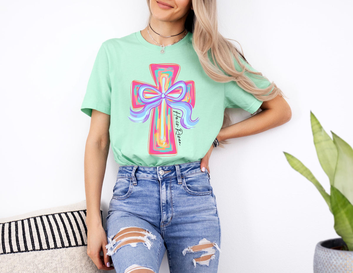 He Is Risen Easter Shirt, Christian Cross Graphic Tee