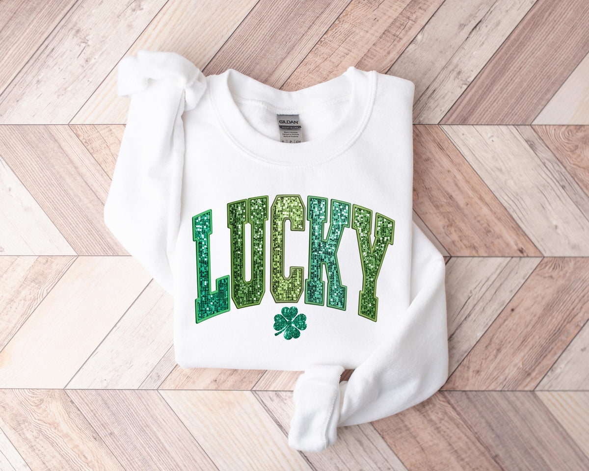 Retro Shamrock Sweatshirt, Womens St Patricks Day Lucky Clover Shirt