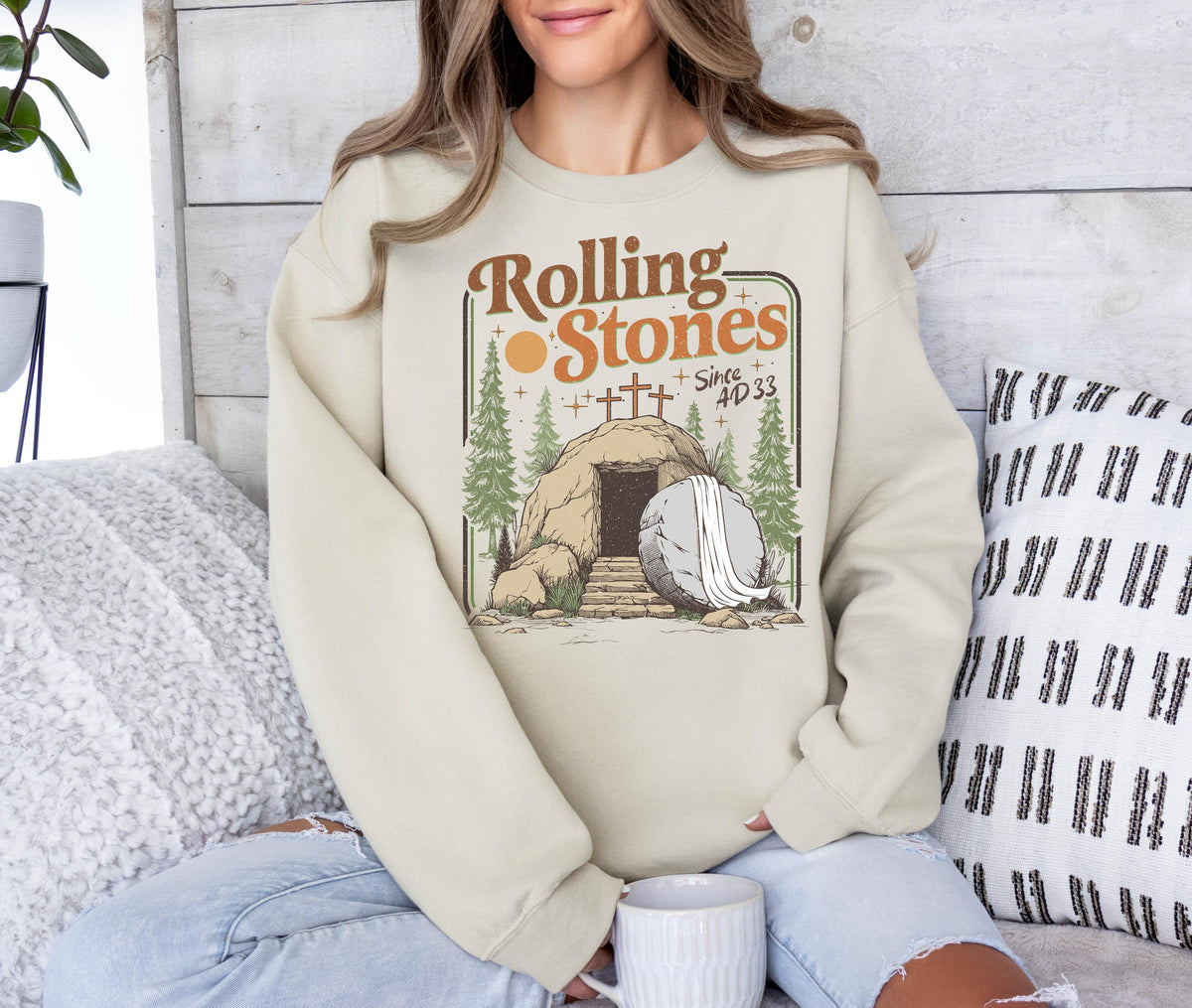 He Is Risen Easter T-Shirt, Rolling Stones Christian Tee