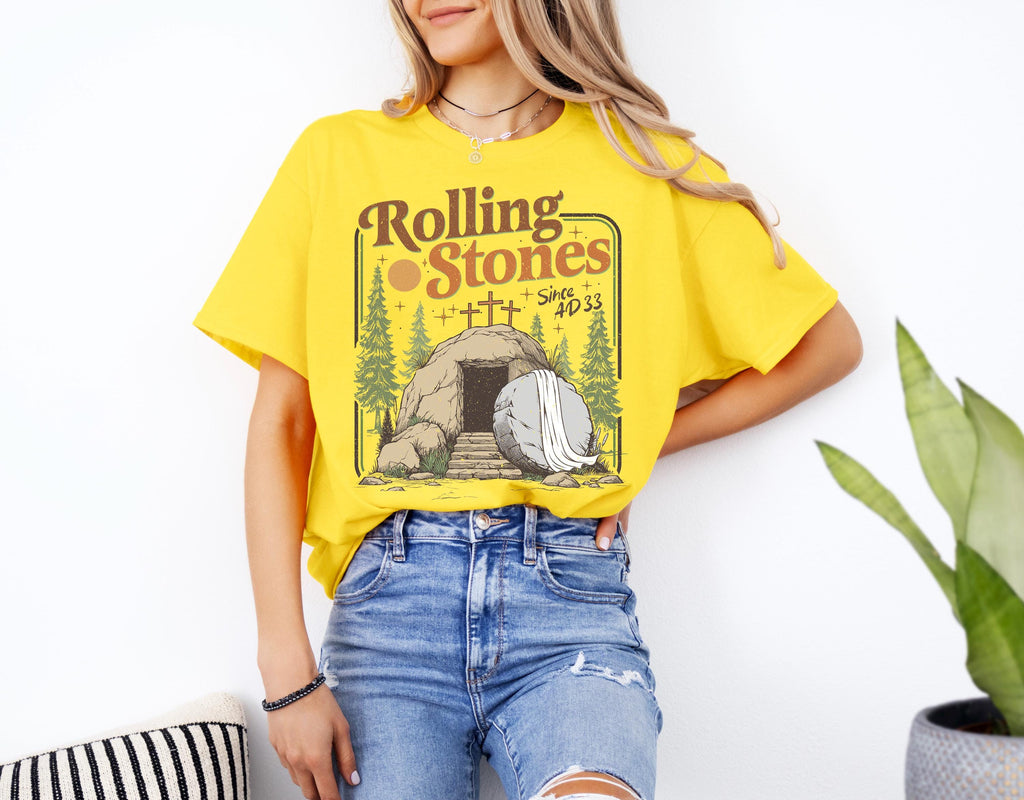 He Is Risen Easter T-Shirt, Rolling Stones Christian Tee