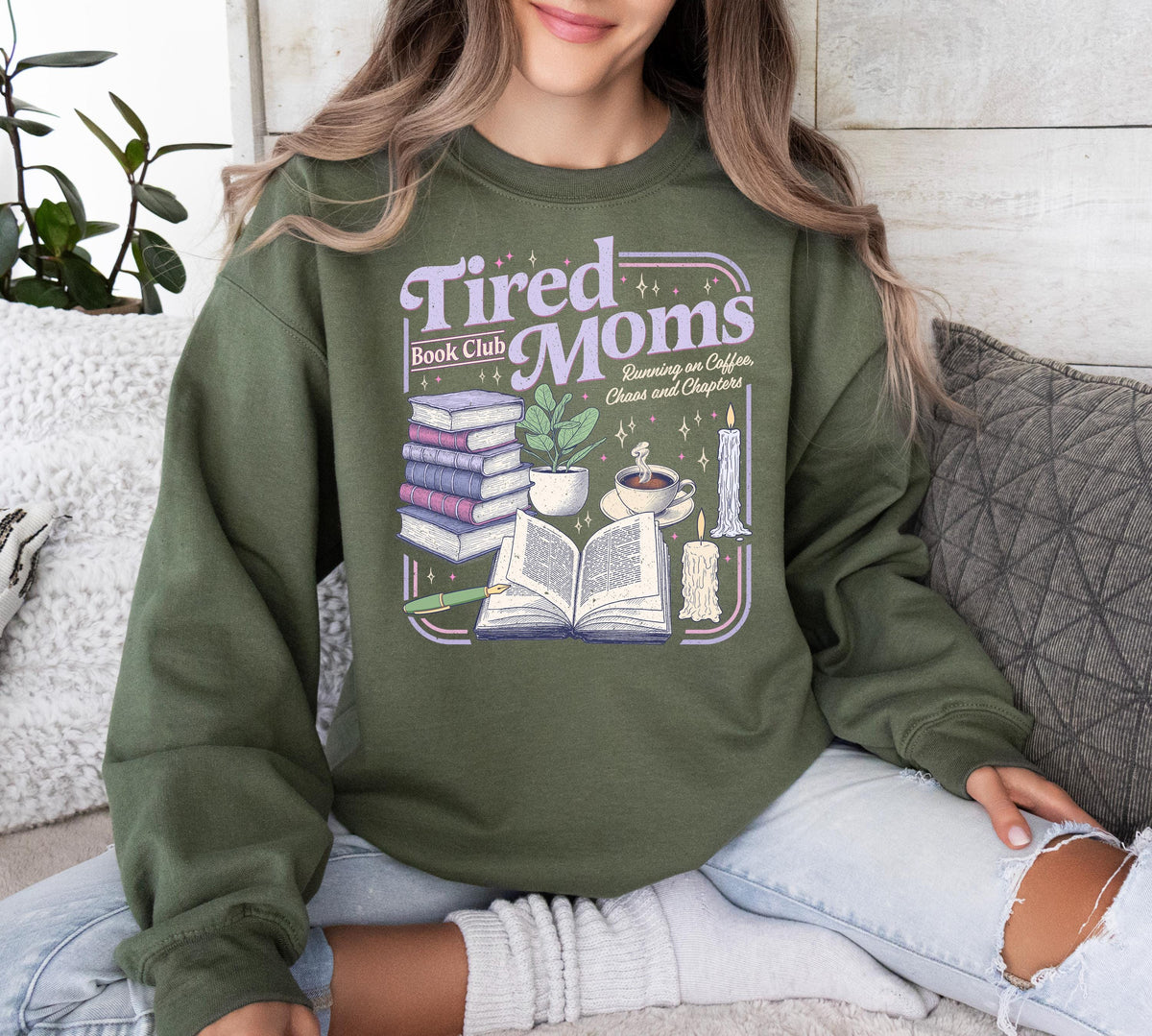Tired Moms Book Club Sweatshirt, Coffee Chaos Chapters, Bookish Gift