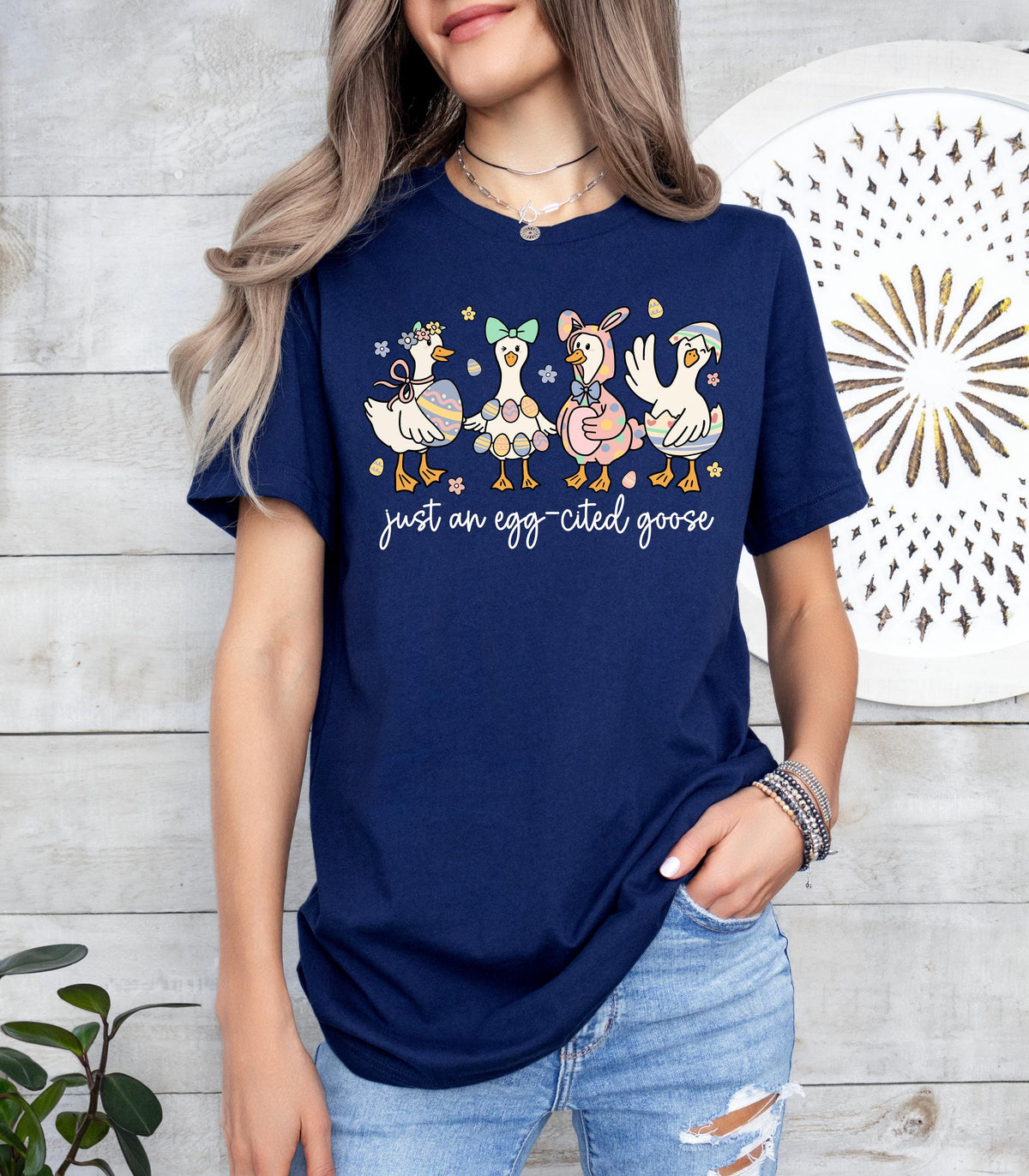 Egg-cited Goose Easter T-Shirt, Funny Spring Farm Animal Graphic Tee