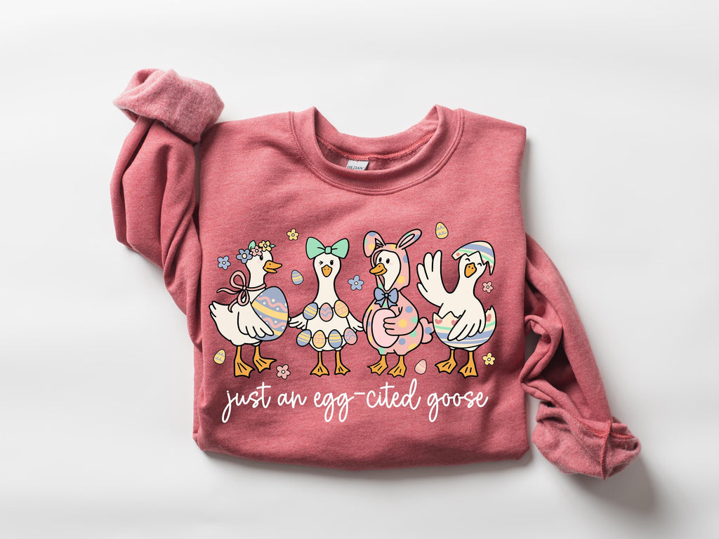 Egg-cited Goose Easter T-Shirt, Funny Spring Farm Animal Graphic Tee