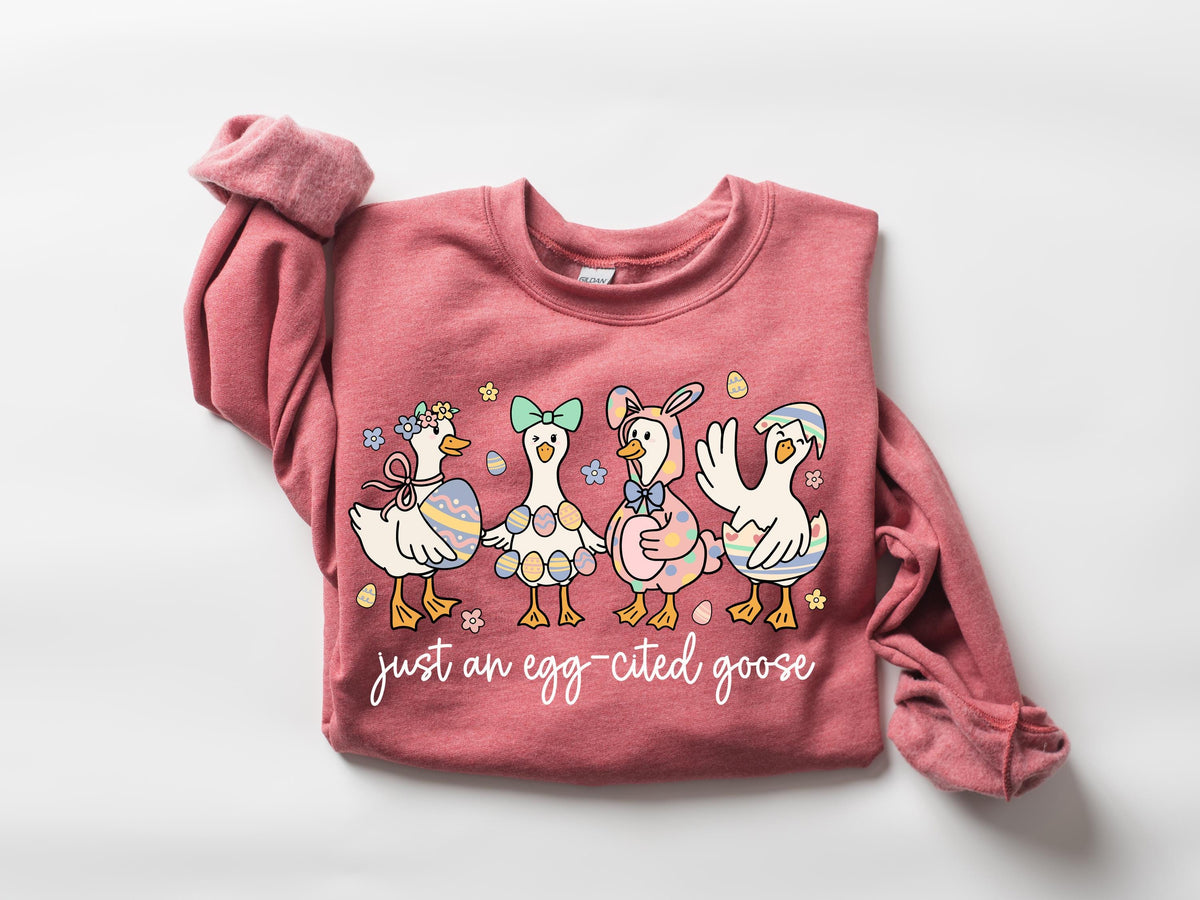 Egg-cited Goose Easter T-Shirt, Funny Spring Farm Animal Graphic Tee