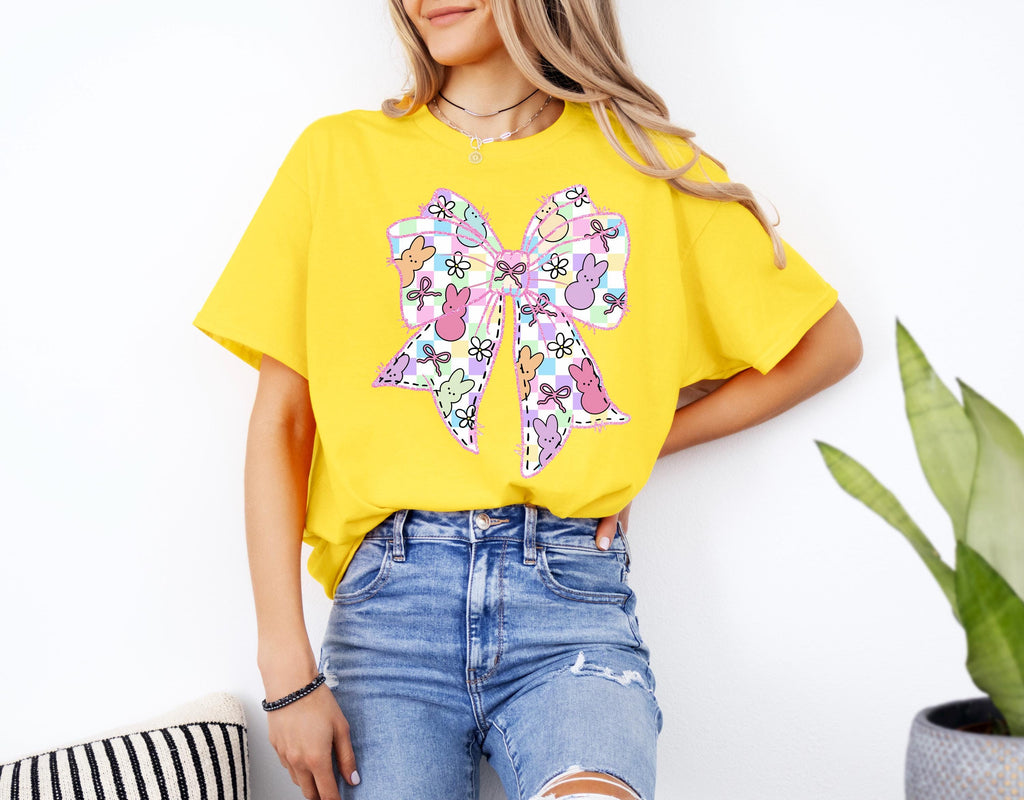 Easter Bunny Bow Shirt, Coquette Peeps Tee, Happy Easter Gift