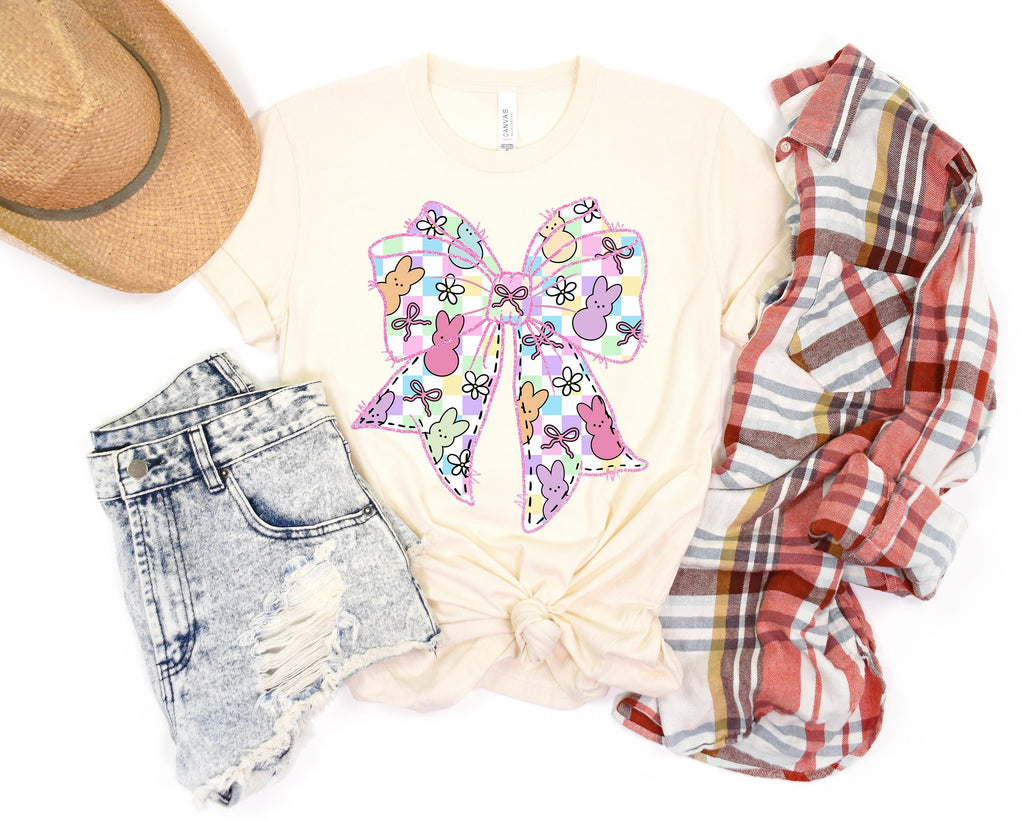 Easter Bunny Bow Shirt, Coquette Peeps Tee, Happy Easter Gift