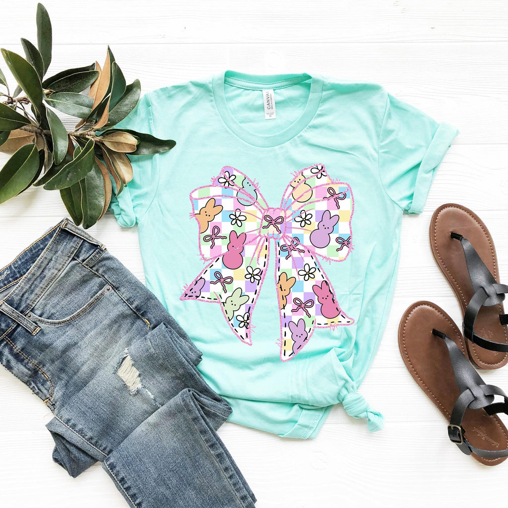 Easter Bunny Bow Shirt, Coquette Peeps Tee, Happy Easter Gift