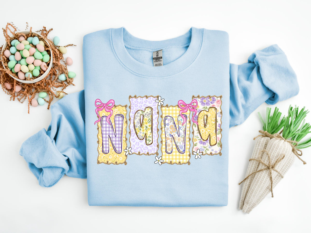 Floral Mama Easter Shirt, Patchwork Tee, Retro Nana Shirt