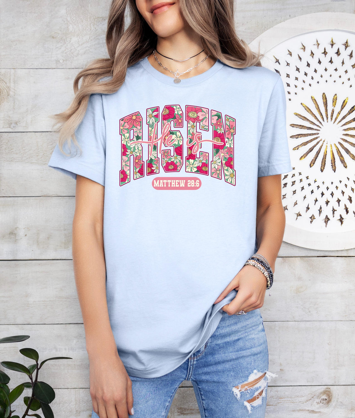 He is Risen Floral Sweatshirt, Christian Easter Apparel, Matthew 28:6 Tee