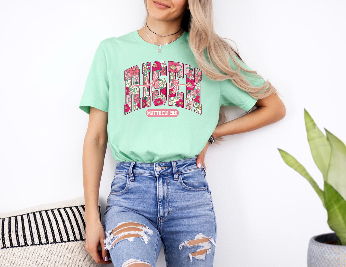 He is Risen Floral Sweatshirt, Christian Easter Apparel, Matthew 28:6 Tee