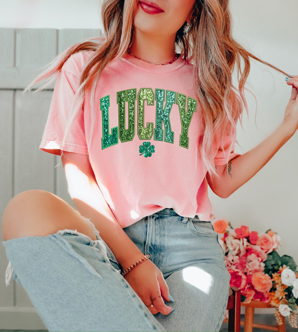 Retro Shamrock Sweatshirt, Womens St Patricks Day Lucky Clover Shirt