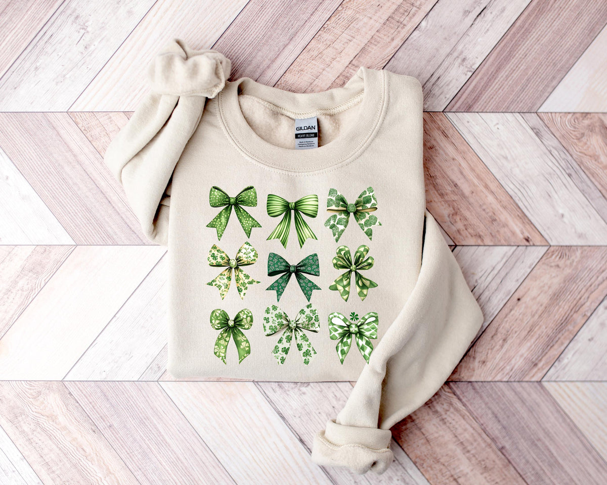 Coquette Shamrock Bows Sweatshirt, St. Patrick's Day Irish Green Shirt