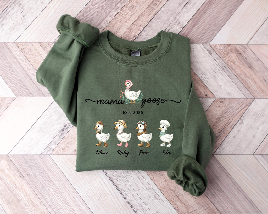 Mama Goose Family Sweatshirt, Custom Kids Names Est. Year Shirt