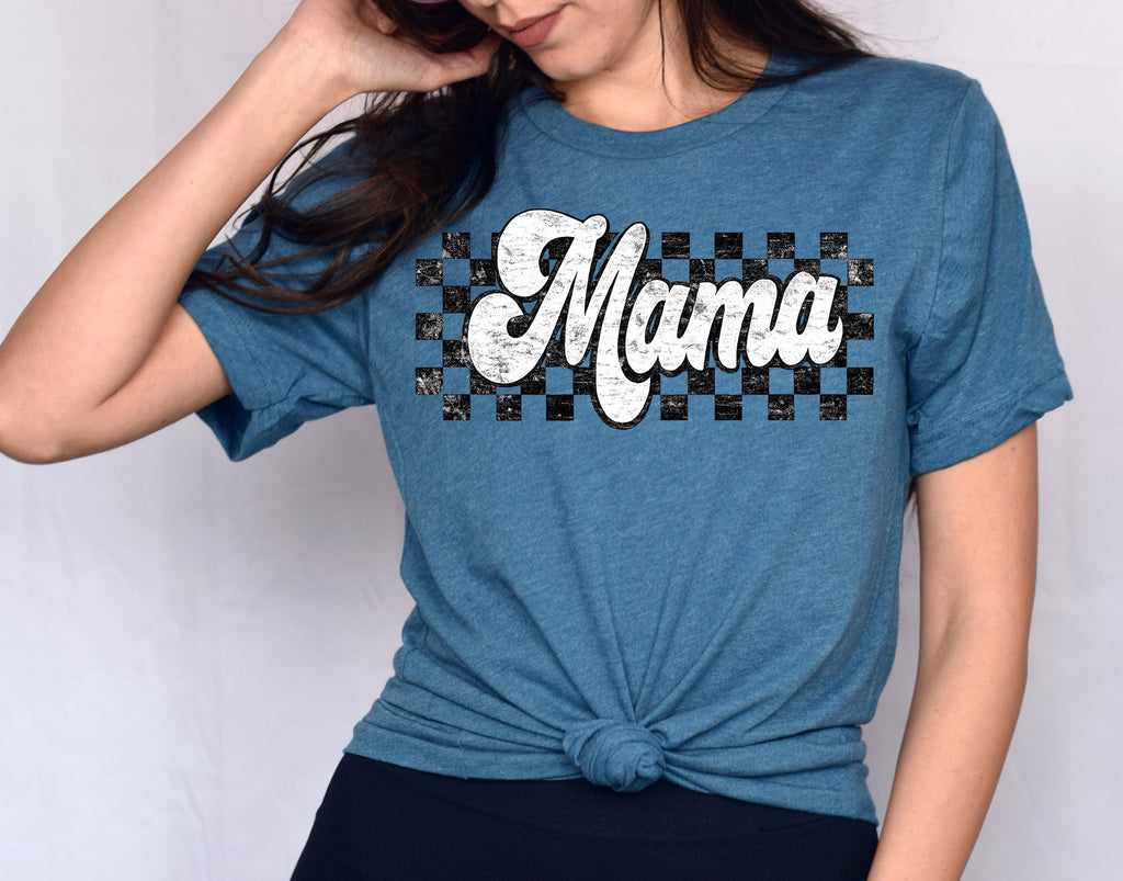 Retro Checkered Mama Graphic Tee, Distressed Comfort Colors Shirt