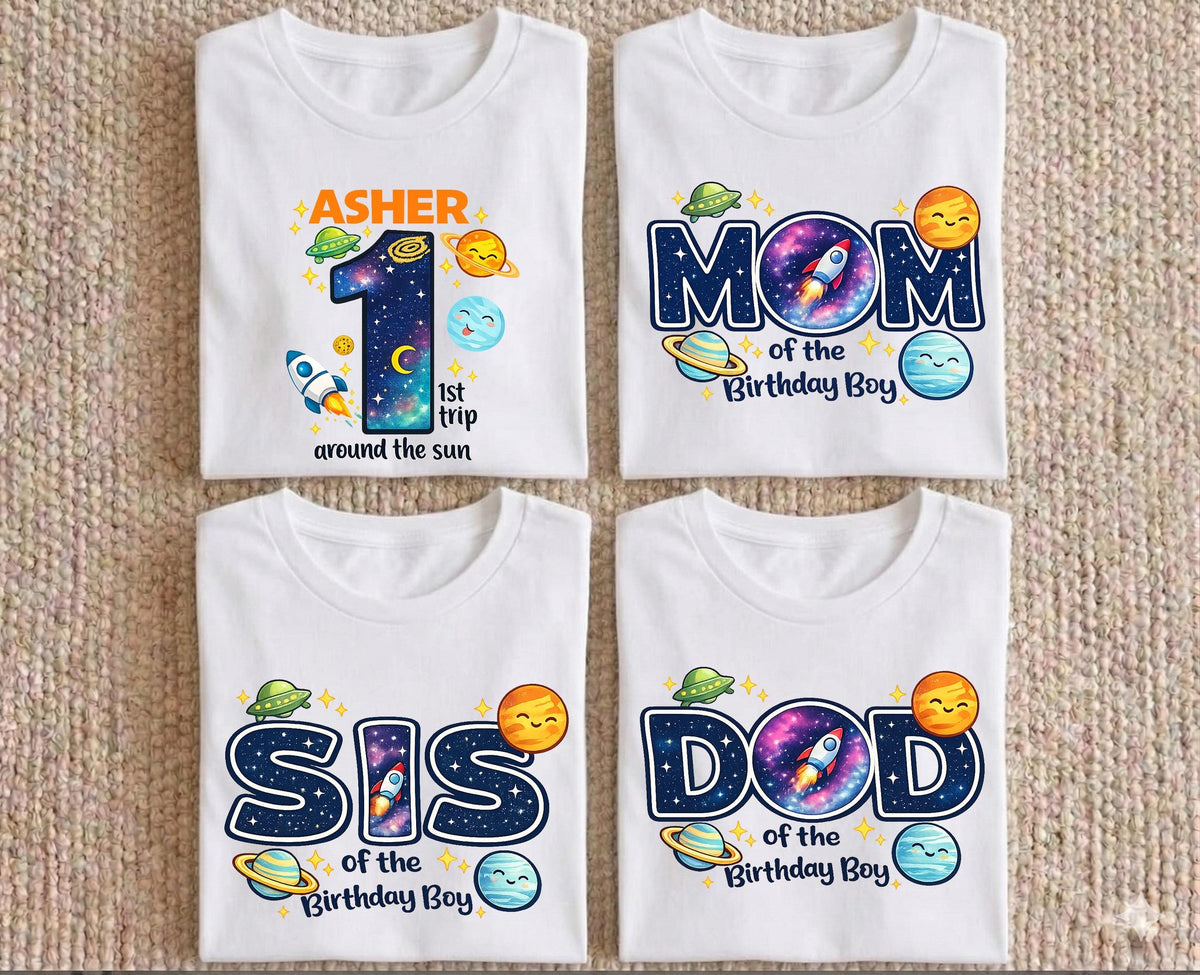 Space Birthday Family Shirts, Galaxy Planets Rocket T-shirt