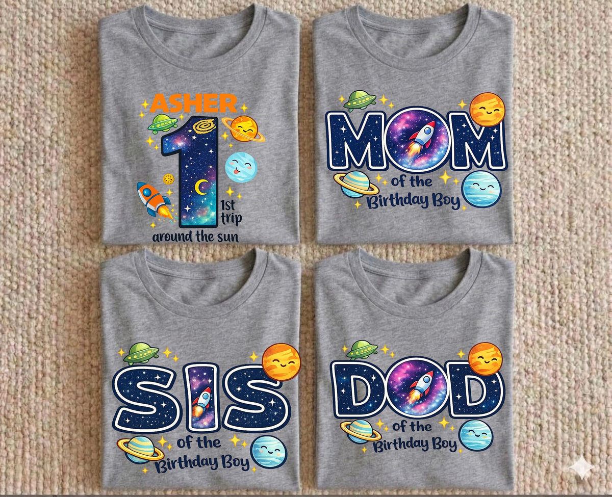 Space Birthday Family Shirts, Galaxy Planets Rocket T-shirt