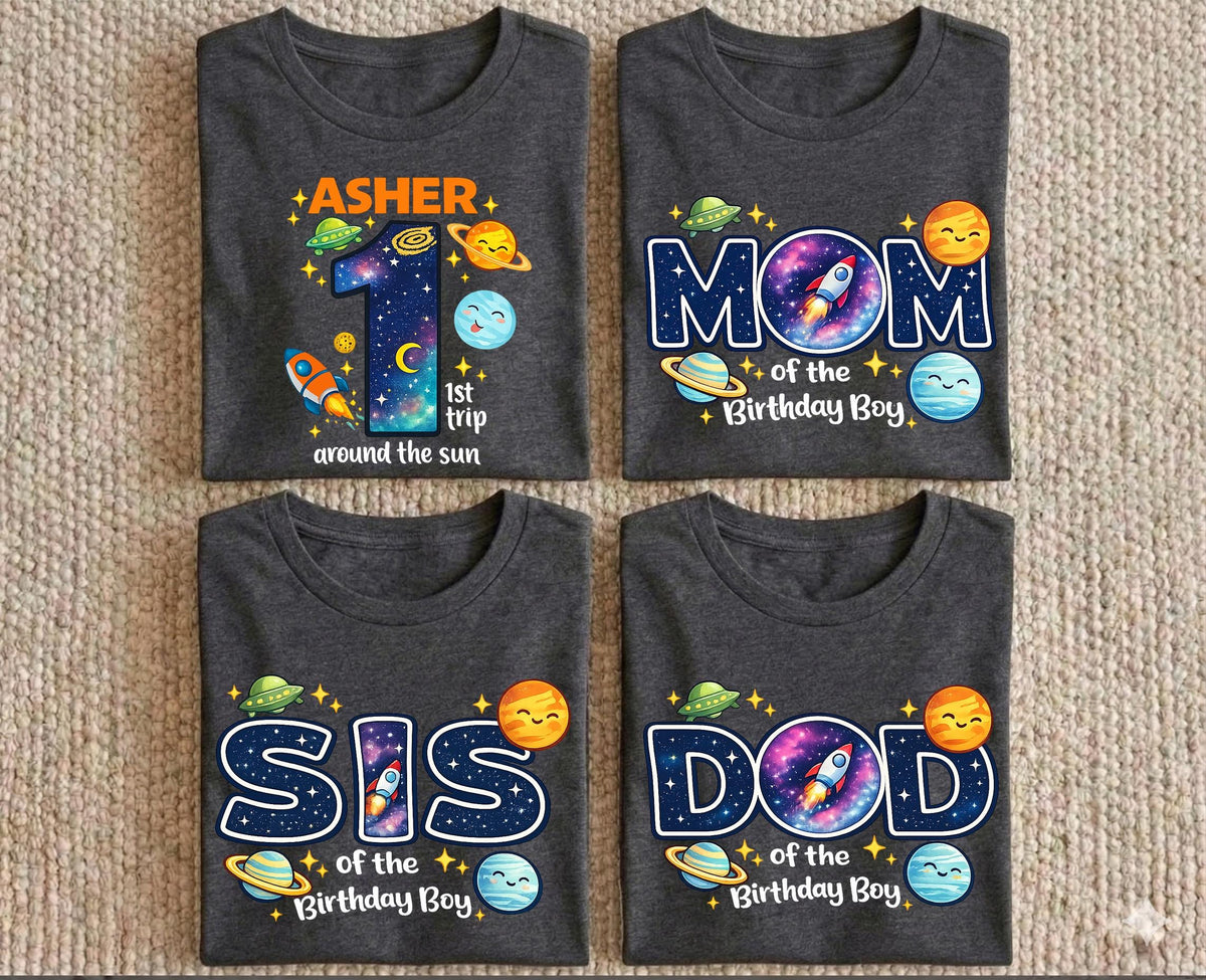 Space Birthday Family Shirts, Galaxy Planets Rocket T-shirt