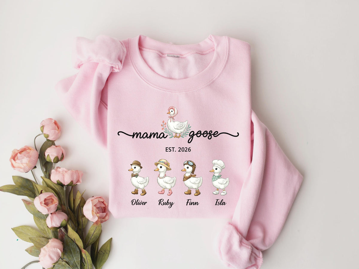 Mama Goose Family Sweatshirt, Custom Kids Names Est. Year Shirt