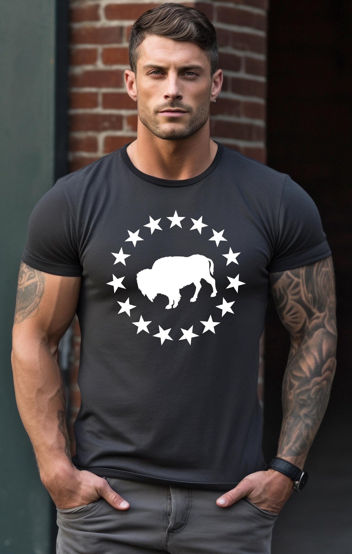 Bison Circle Stars Shirt – American Buffalo Wildlife Graphic Tee
