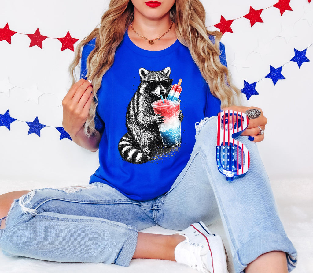 4th of July Raccoon, Red White Blue Popsicle Drink Shirt, 4th of July