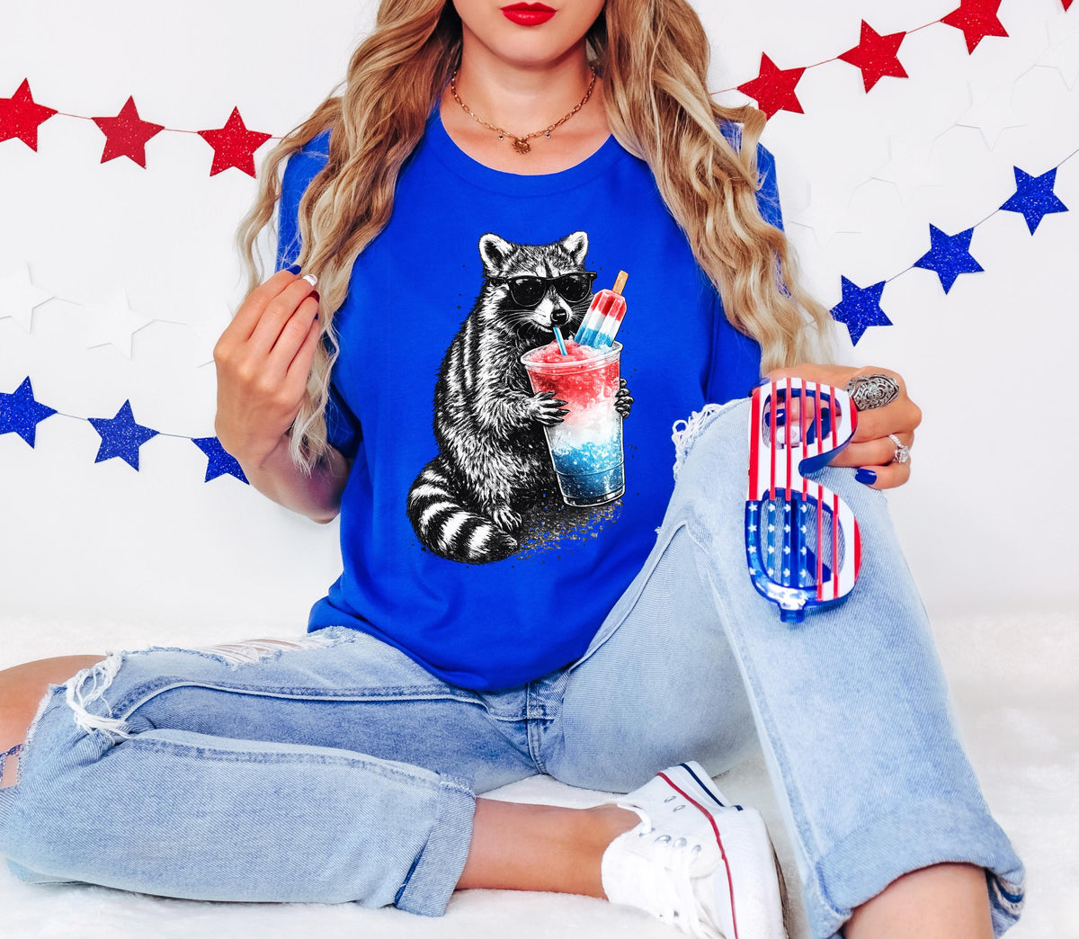 4th of July Raccoon, Red White Blue Popsicle Drink Shirt, 4th of July