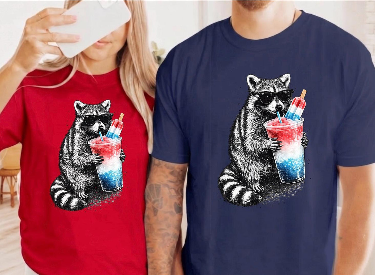 4th of July Raccoon, Red White Blue Popsicle Drink Shirt, 4th of July