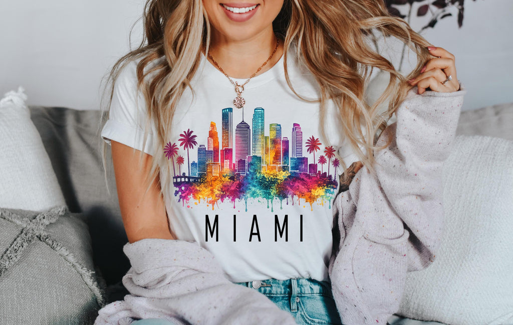 Miami Florida Shirt, Colorful Miami Skyline Sweatshirt, Miami Beach